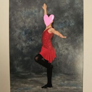 Kelle red sequined 4-way stretch shorts bodysuit jazz dance costume size MC